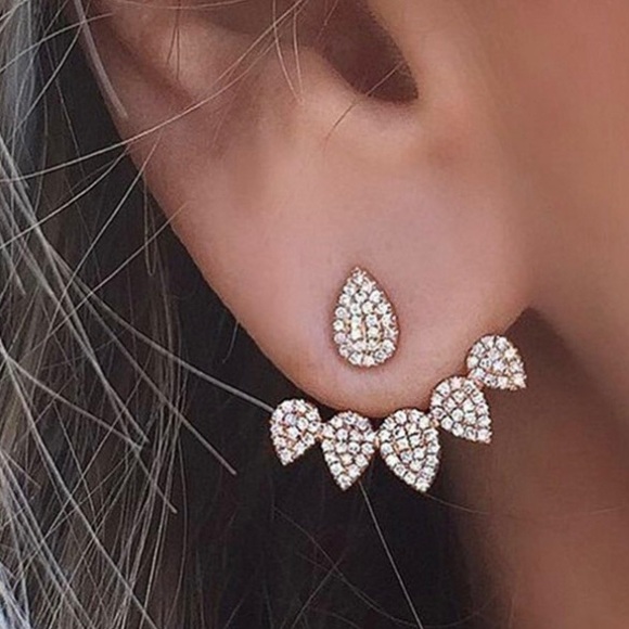 Unsigned Waterdrop Ear Jacket Rhinestones Rose Gold-tone Drop  Earrings - Picture 2 of 13